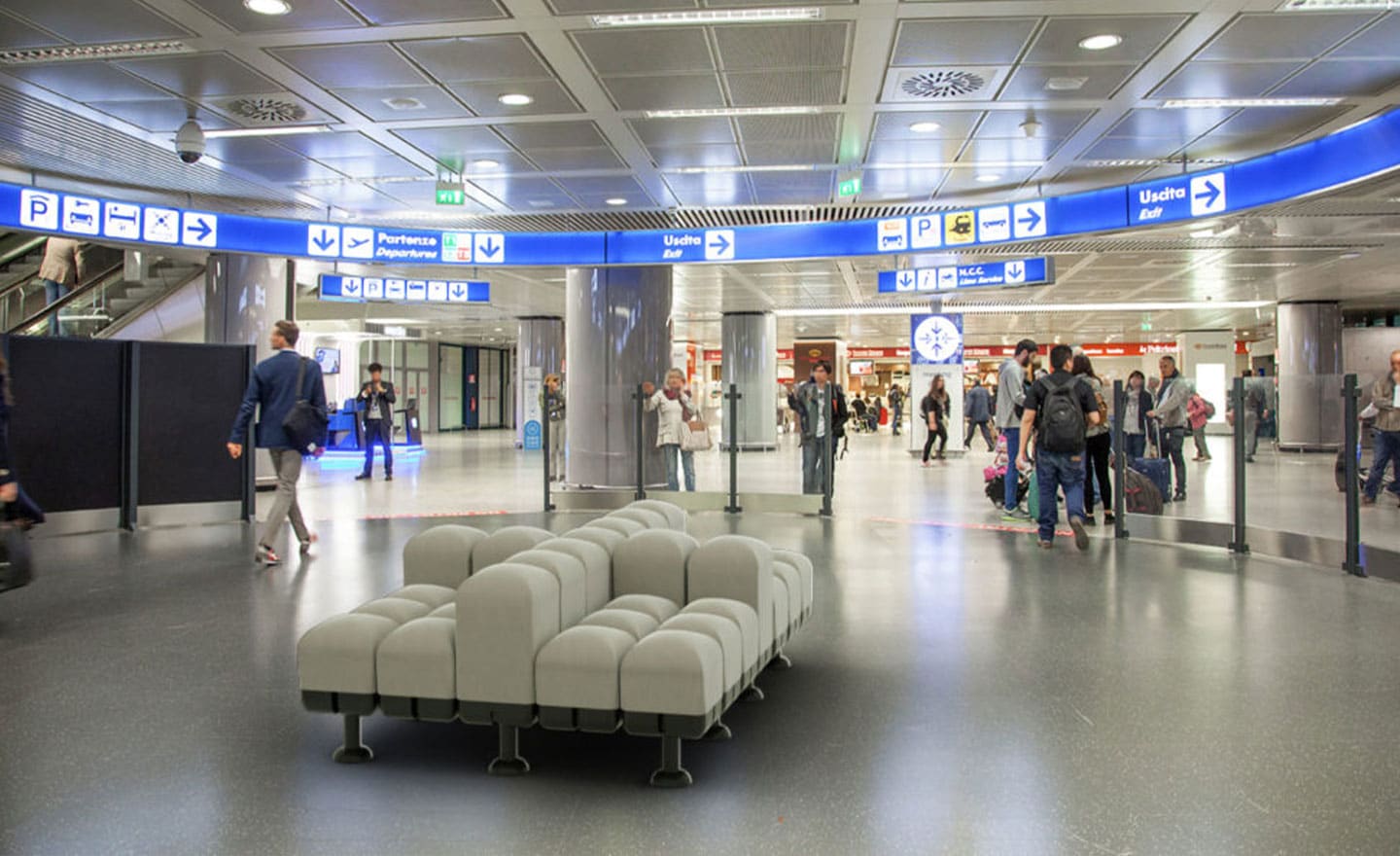 Sedute modulari componibili per sale d’attesa, aeroporti e stazioni ferroviarie